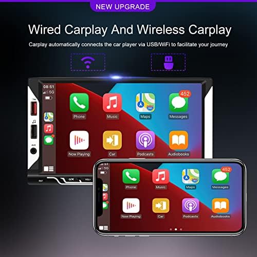 סטריאו מכונית כפולה סטריאו אלחוטי Apple Carplay Android Auto 7 אינץ 'מסך מגע מגע מראה קישור Bluetooth 5.1 FM