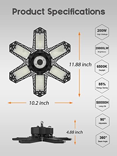 Seobiog LED אורות מוסך 4 חבילה, 200W Plug 20000LM LED LED LIGHT LIGHT, 6500,000 גופי תאורה לתקרה