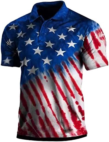 צמרות פולו מזדמנים של קיץ לגברים 4 ביולי חולצת טי פטריוטית רופפת בכושר נוח דגל אמריקאי הדפס ספורט גולף פולו