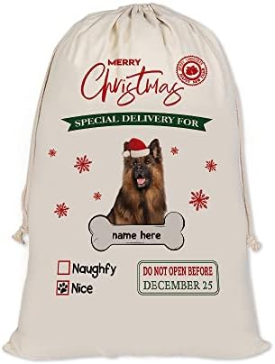 Bageyou כלב מותאם אישית סנטה סאקים שקית סנטה רועה גרמני חמוד למתנת חג המולד חג המולד עם פשתן כותנה משיכה 19.5