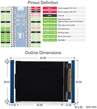 WAVESHARE 1.8 אינץ 'מודול תצוגה LCD ללוח מיקרו -בקר Raspberry Pi PICO, 160 × 128 רזולוציה 65K