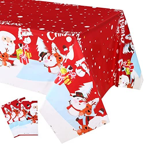 REMAR 3 PCS מלבן חג המולד פיקניק שולחן כיסוי סנטה קלאוס איש שלג מטליות פלסטיק אדומות למסיבות