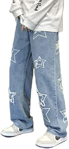 ג 'ינס 2 קראט ג' ינס גברים גראנג 'היפ הופ מכנסיים רחבים רגל ישרה ג' ינס גרפי ג ' וגרים מכנסיים