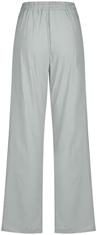 מכנסי נשים מכנסיים רגועים מכנסיים פשתן מזדמן פעמון מתרחב ברגל ישר רגל ישר מכנסי אתחול רגיל 2023 45