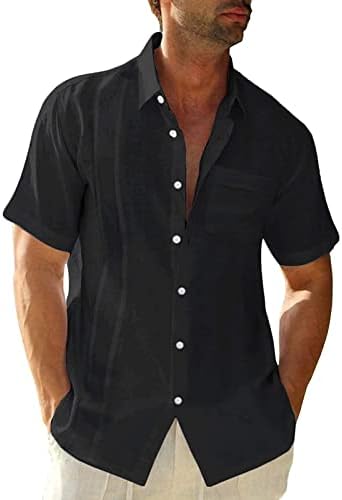 גברים כותנה פשתן כפתור למטה חולצות קצר שרוול קיץ חוף חולצות קל משקל מזדמן צווארון רגיל חג חולצה