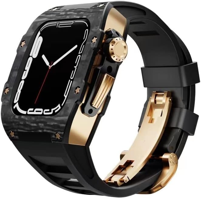 מארז הגנה על סיבי פחמן של Houcy עבור Apple Watch 8 7 7 45 ממ רצועת שעון סיליקון רצועת שינוי מתקדמת אביזרים ל-