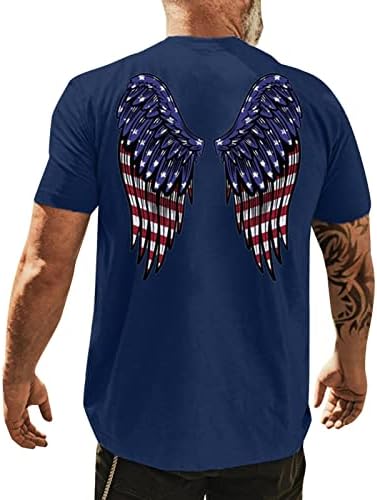 Xxbr 4 ביולי גברים חולצות שרוול קצר, קיץ כנפי דגל אמריקאי הדפס דק כושר פטריוט