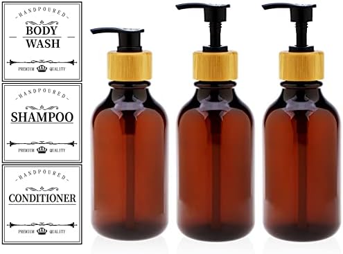 בקבוקי שמפו למילוי חוזר-קימקי 3 יחידות סט מתקן סבון ענבר עם משאבה-בקבוק שמפו ללא תווית 300 מ ל / 10 עוז-בקבוקי