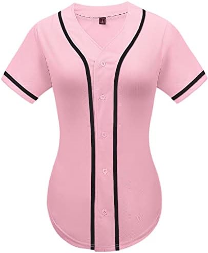 BabyHealthy Womens Baseball Jersey כפתור למטה Tshirts רגיל