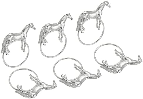 טבעות מפיות מתכת UXCELL סט של 6, אבזם טבעת מפית סוסים לקישוטי שולחן אוכל מסיבת חג יום הולדת לחתונה,