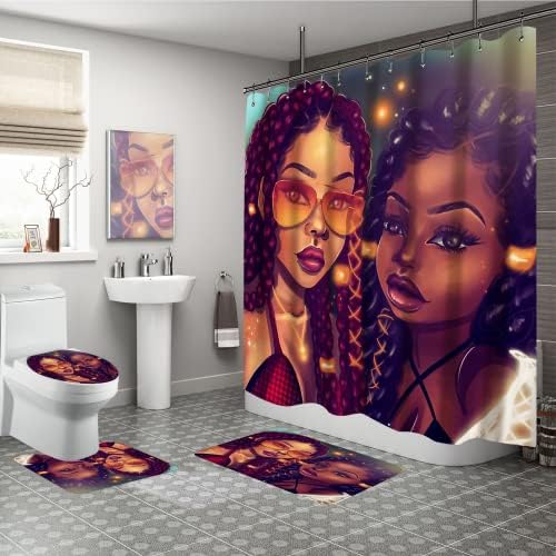4 מערכות מחשב אפרו תאומים שחורים שטיחי אמבטיה ומטלות מחצלות מערכי אמבטיה של נשים אפריקאיות אמריקאיות,