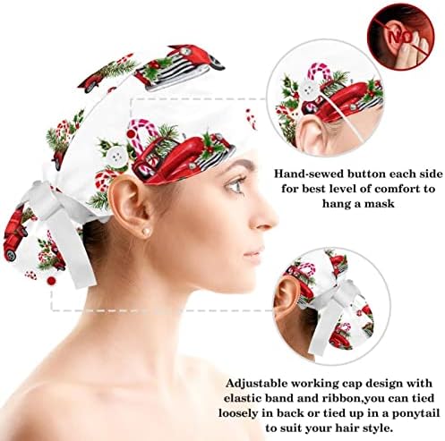 כובעי קרצוף אחות נשים שיער ארוך, כוכבי משאיות חג המולד כובע עבודה מתכוונן עם כפתור ושיער קשת סקראנצ'י