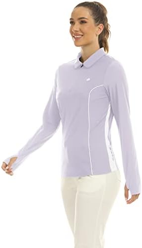 Mofiz נשים רוכסן חולצות גולף שרוול ארוך חולצות פולו יבשות מהירות UPF50+ טניס אתלטית עם חורי אגודל