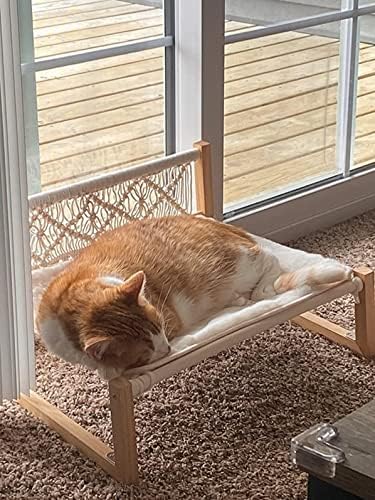 מקונו בוהו חתול מיטת ערסל עם שמיכה, מקרמה מוגבה לחיות מחמד מיטה עבור מקורה, רצפה עומד לנשימה חתול כיסא לחיות מחמד