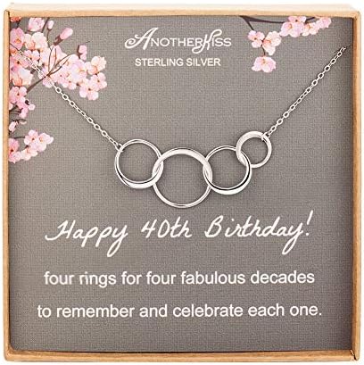 עודנשיקה 40 יום הולדת מתנות לנשים, סטרלינג כסף 4 מעגל שרשרת בשבילה, 4 טבעות עבור 4 עשורים תכשיטי