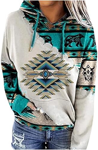 קפוצ ' ונים מקרית לנשים האצטקים מערבי סגנון אתני סוודר חולצות שרוול ארוך הדפסת גיאומטריה סווטשירט