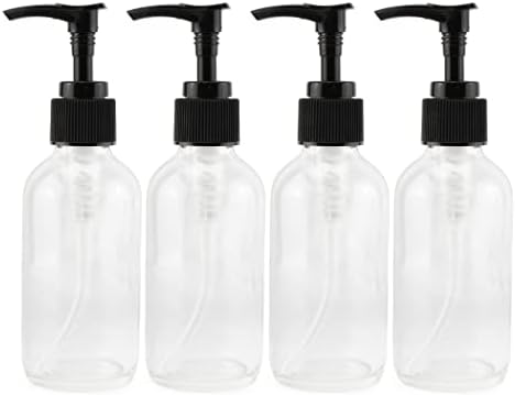 קרנית קרנית 4oz בקבוקי משאבת זכוכית צלולים; מיכלי זכוכית הניתנים למילוי עם סבון פלסטיק שחור/מתקני