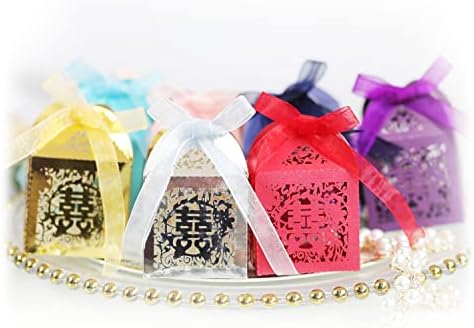 50 חבילה לייזר לחתוך סיני סגנון חתונה סוכריות קופסות עם סרט המפלגה לטובת קופסות קטן קופסות מתנה לחתונה