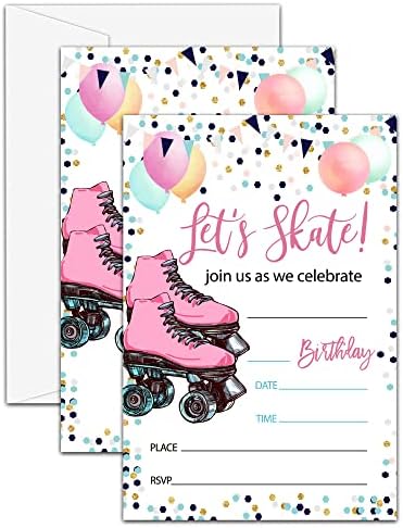 הזמנות למסיבת יום הולדת להולדת גלגלת הרים, בואו נחליקים על הנושא הזמנות ליום הולדת לבנות בנות, החלקה על קישוטים