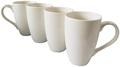 כלי שתייה חיוניים 18 Oz פורצלן פורצלן ספלי קפה גדולים, לבן - סט של 4 כוסות בסגנון ביסטרו גבוה עם ידיות