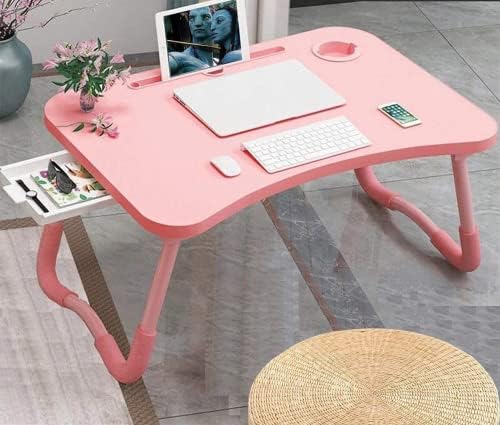 שולחן מיטה מתקפל למחשב נייד, מעמד שולחן שולחן מחשב נייד, שולחן מגש מיטה מחשב נייד עם מגירת אחסון,