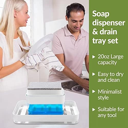 מתקן סבון למטבח דוג 'ודנבו עם מחזיק ספוג, מתקן סבון כלים לשיש 20 אונקיות לכיור מטבח, 8.6 אינץ'