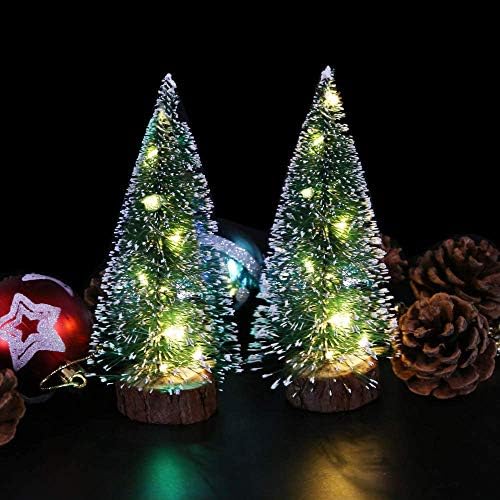 עץ חג המולד מיני של חלומות, סט של 4 גדלים עץ אורן קטן ומלאכותי זעיר עם בסיסי עץ, לעיצוב שולחני