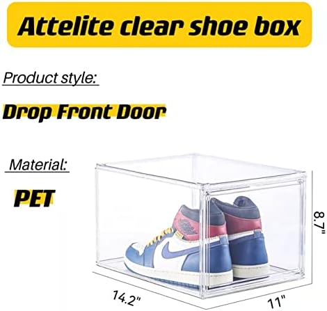 אריזת אטלייט 3 אריזת X-LAGEL DROP קדמית +6 חבילה צד גדול פתוח תיבת מארגן נעליים פלסטיק ברור, מיכלי נעליים