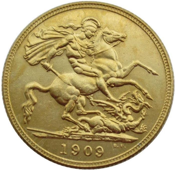 בריטניה 1 ריבון זהב לירה 1902-1910 9 עותק זר מטבעות זיכרון מצופים זהב