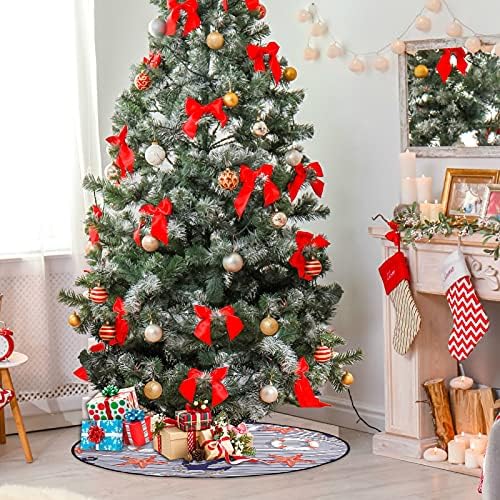 דפוס Marinestyle כחול עץ חג המולד מחצלת עץ אטום עץ עץ מגש שטיח מחצלת מתחת לאביזר עץ חג המולד להגנה על הרצפה