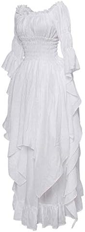 בציר שמלה לנשים, התלקח ארוך שרוול צוואר שמלת רצפת אורך קוספליי שמלת אמצע המאה סגנון נסיכת שמלה