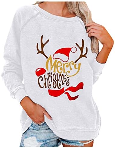 נשים החג שמח סווטשירט מצחיק חמוד מודפס ארוך שרוול סוודר חולצות בציר חג המולד גרפי חג חולצות