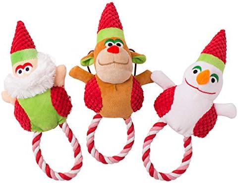צעצוע לחג המולד של צעצוע צעצועי כלבים חריקים 3 ב 1 כולל איילים, איש שלג וסנטה לאימוני חיות מחמד