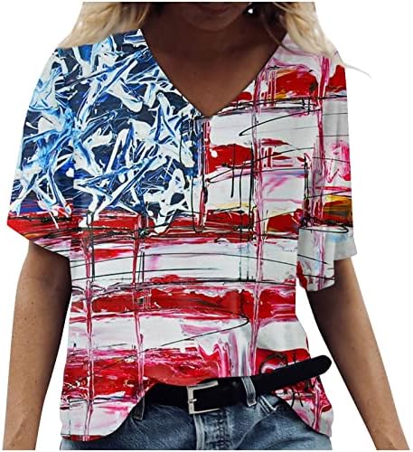 חולצות שרוול קצר לנשים פלוס 4 ביולי הדפס פטריוטי נגד חולצות חולצות מזדמנות חולצות אופנה לבושות חולצות טי.