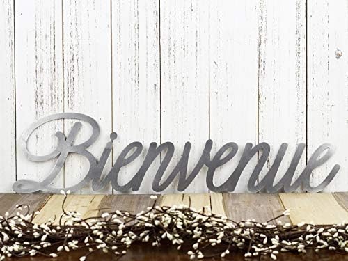 Godblessign Bienvenue שלט מתכת, שלט קבלת פנים, עיצוב קיר מתכת לבר קפה בית קפה בר, מתנה מודרנית של עיצוב