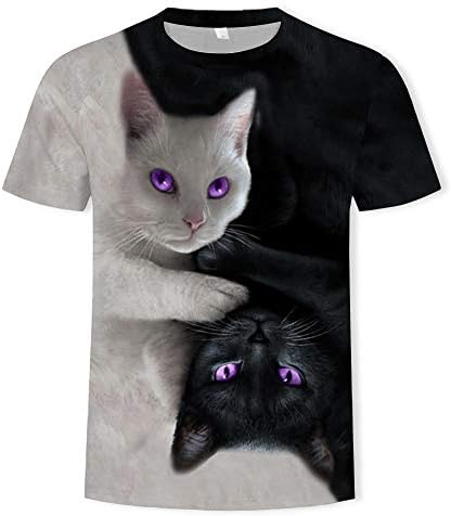 חולצות קיץ מזדמן נשים O-Neck חולצת טריקו קצרה שרוול חתול אופנה t הדפס 3D בתוספת גודל גודל קצף