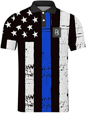 חולצות פולו פטריוטיות של XXBR לגברים, יום העצמאות דגל אמריקאי דגל חייל הדפסת שרוול קצר חולצות גולף מזדמן