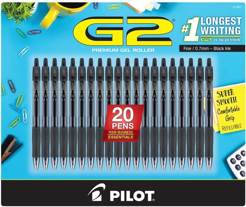 עט טייס G2 עטים לדיו ג'ל פרימיום שחור, נשלף וניתן למילוי מחדש, נקודה עדינה, 0.7 ממ, 20 ספירות