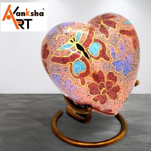 Akanksha Arts צורת לב קלאסית צורה שמירת מכס לאפר אנושי - עם קופסא ועומד - עיצוב פרחוני חום מקסים 7