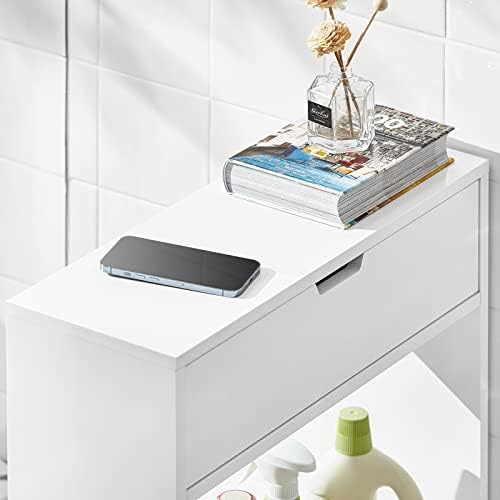 Haotian BZR48-W, מחזיק גליל נייר טואלט לבן חדר אמבטיה, ארון ארון אחסון אמבטיה, מדף צר לחדר אמבטיה עם דלת