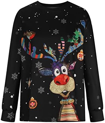 חולצת טריקו לחג המולד לנשים איילים חמודים טוניקה טוניקה צמרת שרוול ארוך סוודר סוודר סוודר סוודר סוודר