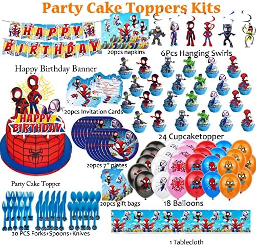 186 יחידות ספיידי וחבריו המדהימים ספרי אספקה ​​של מסיבות יום הולדת לילדים, קישוטים למסיבות לבנות,