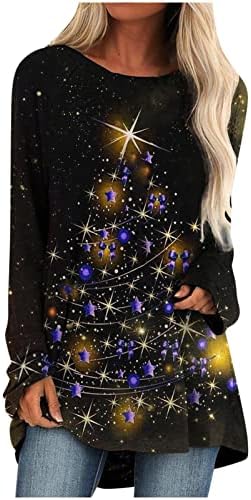 צמרות טוניקת חג המולד של LMSXCT ללבוש עם חותלות נצנצים עץ חג המולד הדפס חולצה רופפת חולצה שרוול ארוך חולצה