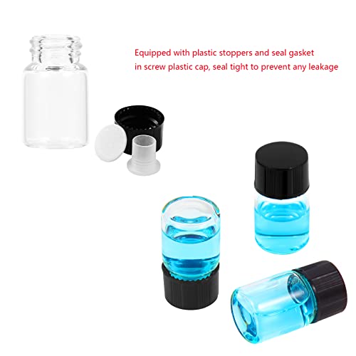 בקבוקוני זכוכית שקופים של קדביבה 2 מיליליטר עם מכסי בורג ופקקי פלסטיק, בקבוקון מדגם נוזלי קטן