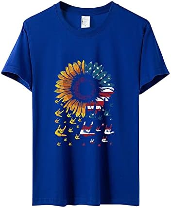 טק הלבשה נשים אמריקאי יום העצמאות חולצות קיץ חמוד ארה ב דגל חמניות גרפי 4 יולי פטריוטי