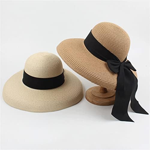 ZSEDP כובעים גדולים מתקפלים לנשים לנשים כיפת סרט שחור עניבת פרפר רחבה שוליים כובע חוף חוף ניידים כובעים