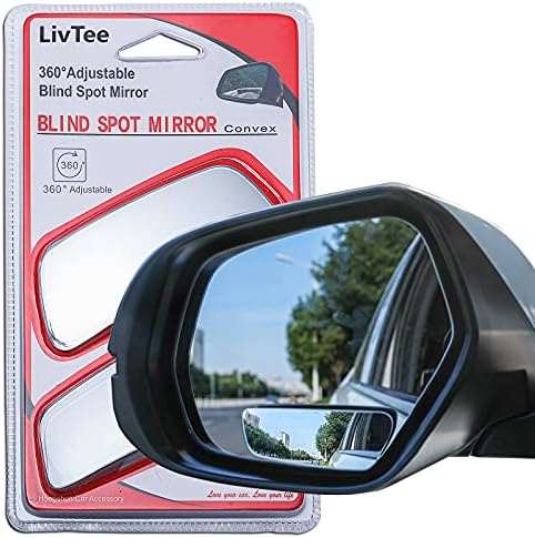 מראה נקודה עיוורת של Livtee, זכוכית HD בצורת מלבנית ללא מסגרת מראה אחורית קמורה עם זווית רחבה מתכווננת