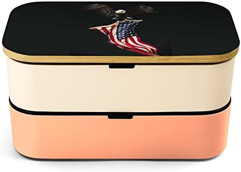 דגל אמריקאי נשר בנטו קופסת ארוחת הצהריים דליפה דליפה מכולות מזון בנטו עם 2 תאים לפיקניק עבודה לא