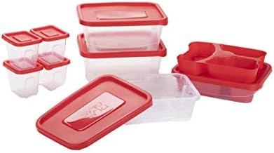 המוח קורא ארוחת הכנת מזון אחסון פלסטיק מכולות עם מכסים, נשלף תא חלקים סט של 8 , אדום