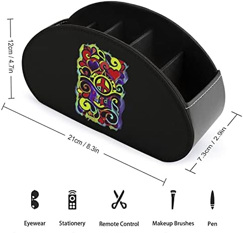 היפי אמנות שלום סימן טלוויזיה שלט רחוק מחזיק עם 5 תאים עור מפוצל ארגונית שולחן נושא כלים תיבת אחסון